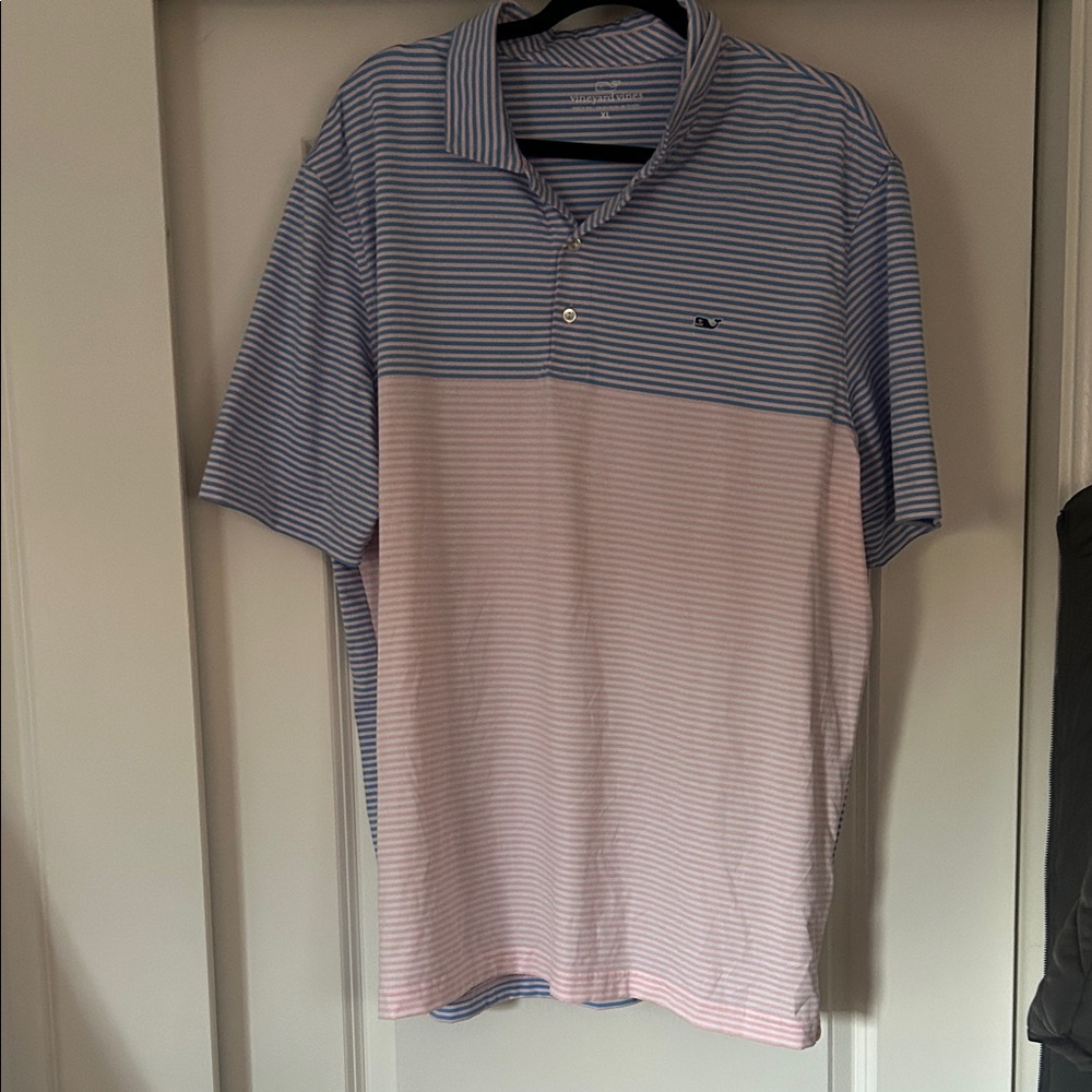 Vineyard Vines Men's Polo in Blue and Pink